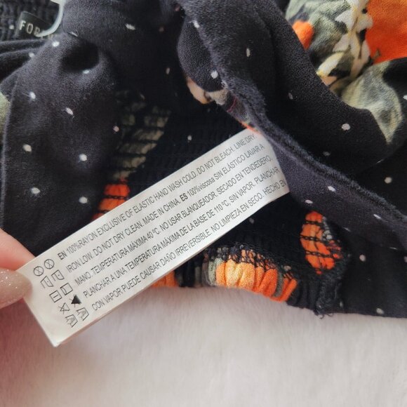 Forever 21 Two Piece Set Orange Fruit Crop Top Wide Leg Pant Black Boho Dot XS M - Picture 11 of 16